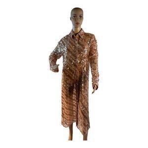 Zara Women’s Long Sequin Shirt Midi Beige Pink Dress  jacket Size Small